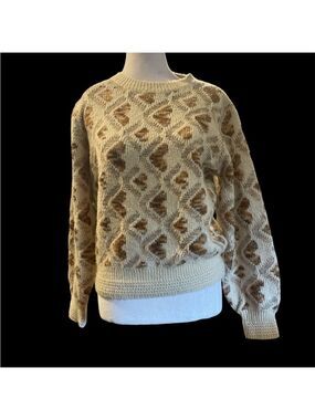 Lili Sidonio S long sleeve cream & browns knit heart sweater